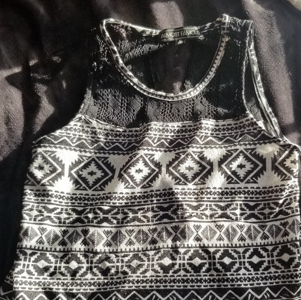 Black and white ' almost famous' tank top